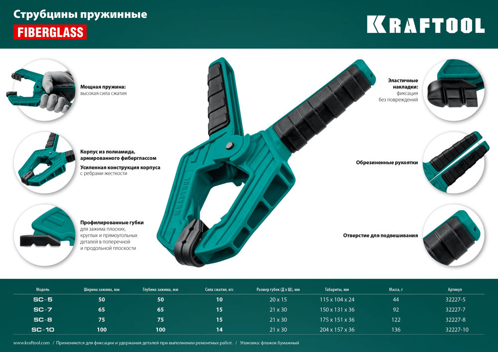 Пружинная струбцина SC-5, 50 х 50 мм KRAFTOOL 32227-5