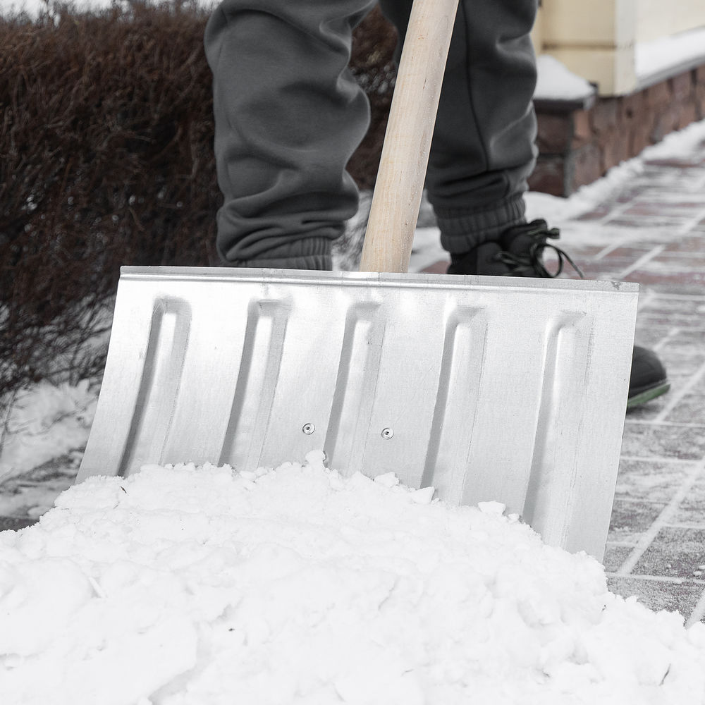 Лопата для уборки снега стальная оцинкованная, 420х370х1370 мм, деревянный черенок, Сибртех (61680)