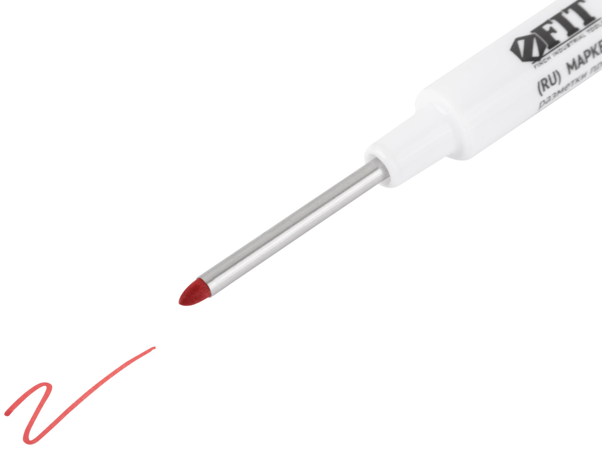 Маркер строительный перманентный, тонкий, удлиненное перо, красный (04344)