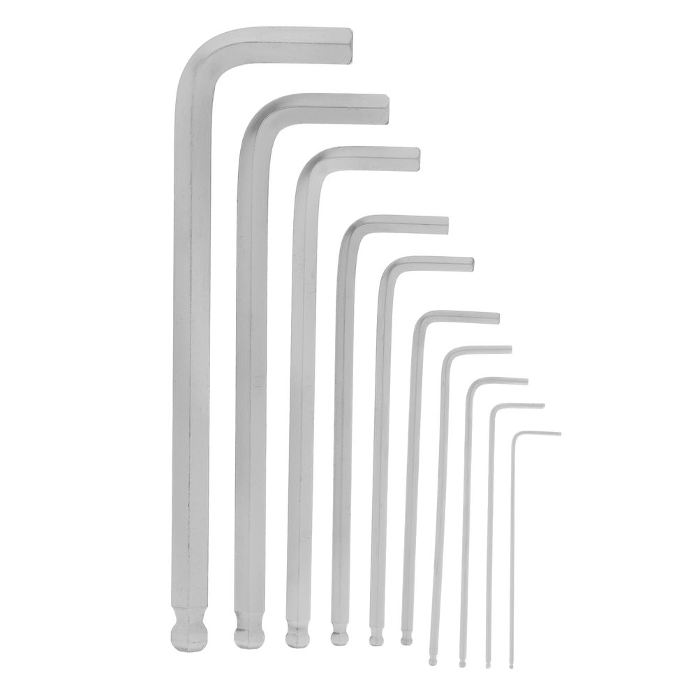 Набор ключей имбусовых HEX, 1.5-12 мм, CrV, 10 шт, удлиненных, шарообразный наконечник, с сатинированным покрытием, чехол Matrix