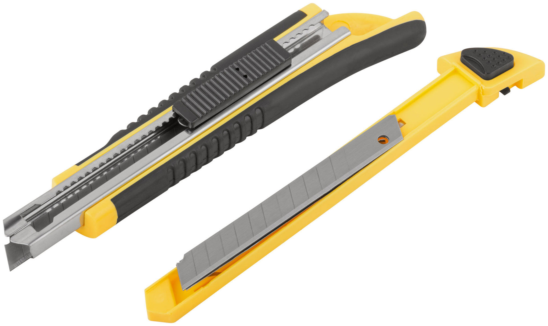 Нож технический 9 мм усиленный прорезиненный, кассета 3 лезвия (10213)