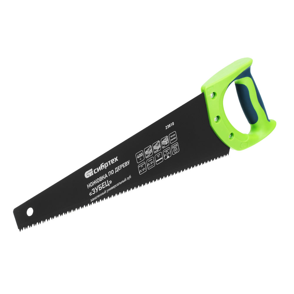 Ножовка по дереву Зубец, 400 мм, 7-8 TPI, каленый зуб 2D, защитное покрытие, двухкомпонентная рукоятка Сибртех