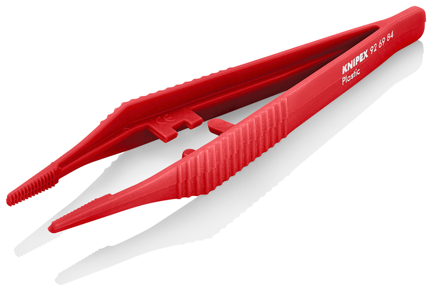 Пинцет пластиковый, термостойкий до 130°С, рифлёные зазубренные трапециевидные губки, 130 мм (KN-926984)