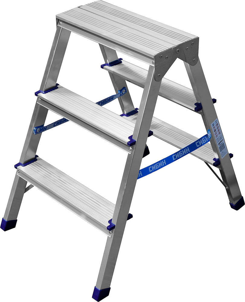 Алюминиевая двухсторонняя стремянка 3 ступени СИБИН 38825-03