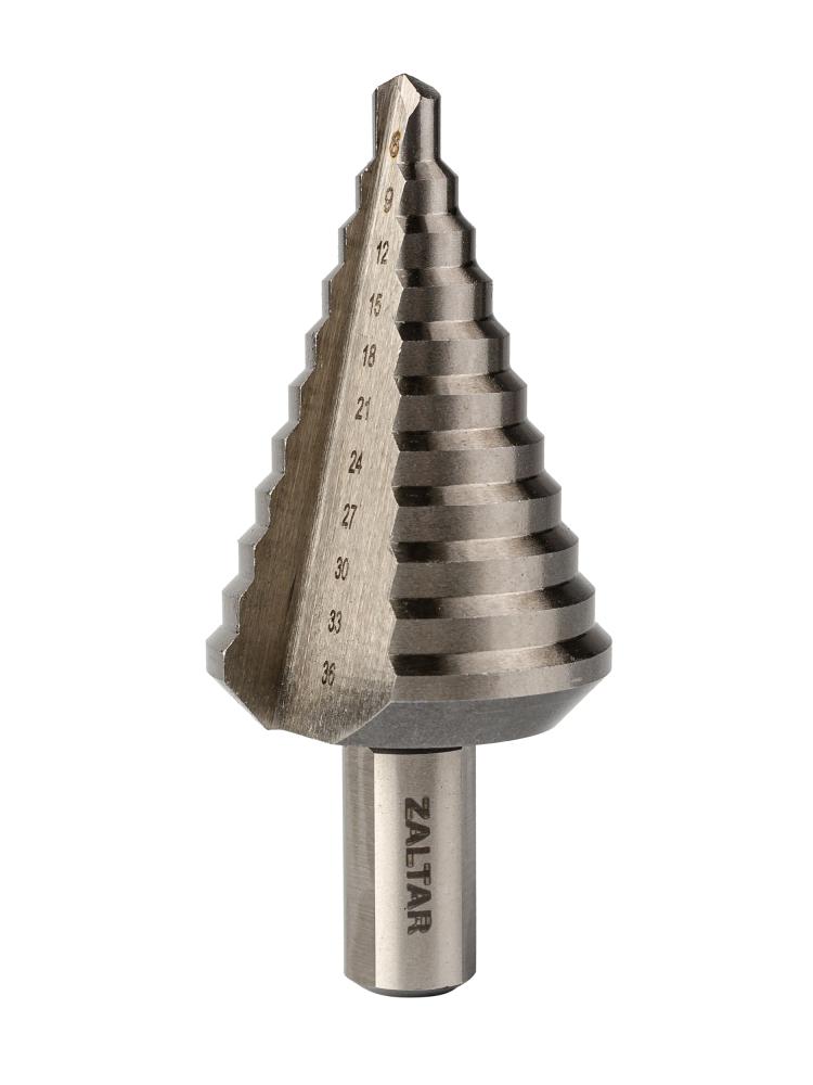 Сверло ступенчатое, HSS, O9-36 мм, прямая канавка, трёхплоскостной хвостовик (ZA-05330)