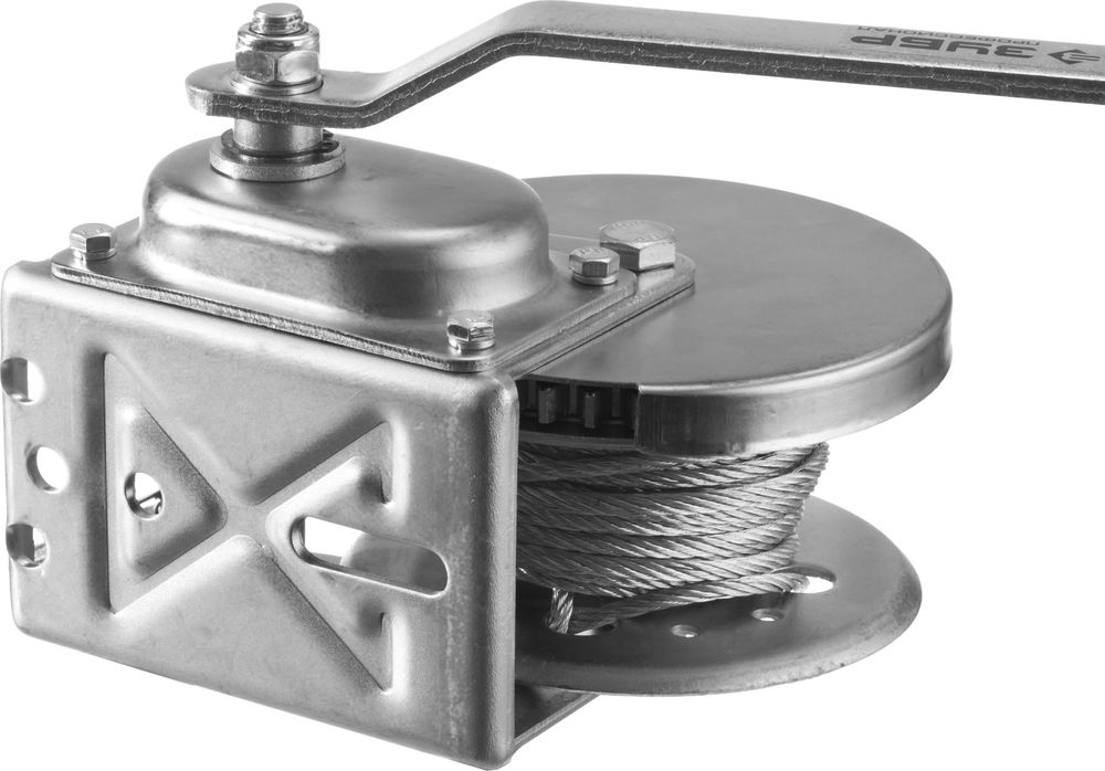 Лебёдка ручная барабанная подъёмная тросовая 0.5 т, 8 м ЗУБР Профессионал 43117-0.5