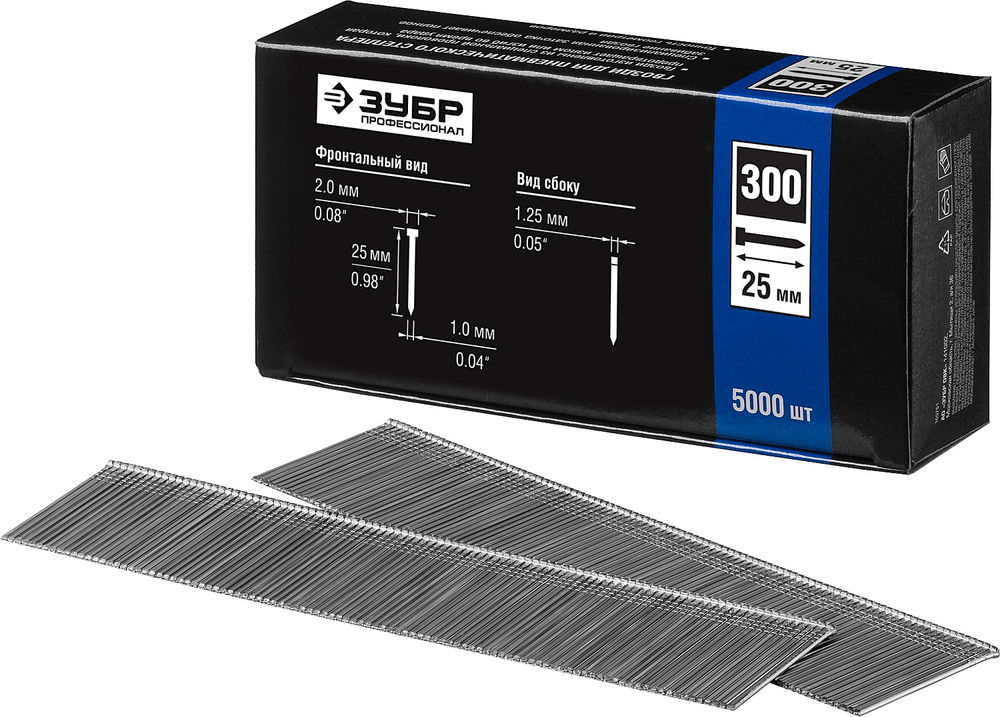 Гвозди строительные тип 300 (47/J/F) 25 мм, калибр 18GA, 5000 шт ЗУБР Профессионал 31830-25