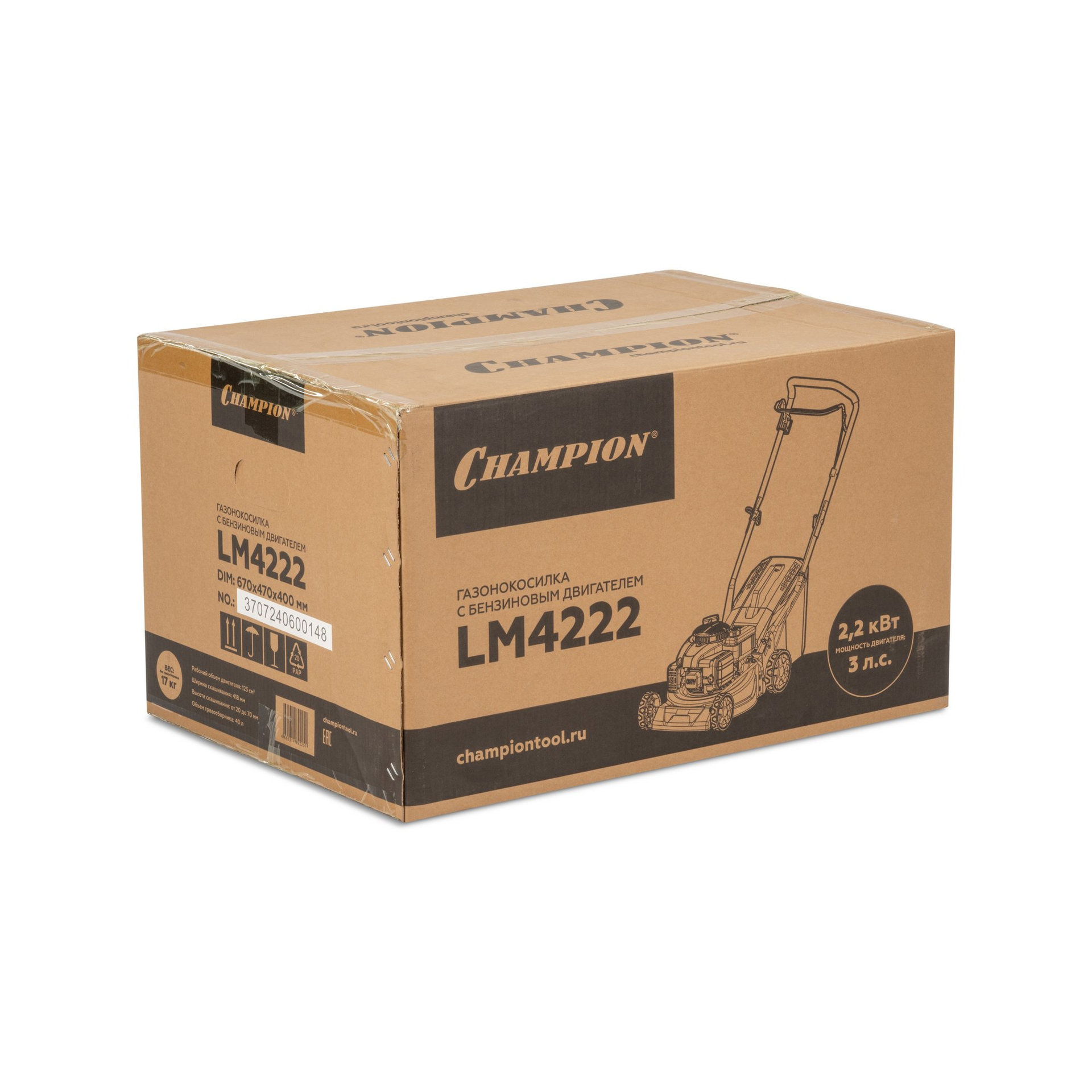 Газонокосилка CHAMPION LM4222 (2,2кВт 418мм 40л 20-70мм 1рычаг/6, 17кг 2в1) (LM4222)