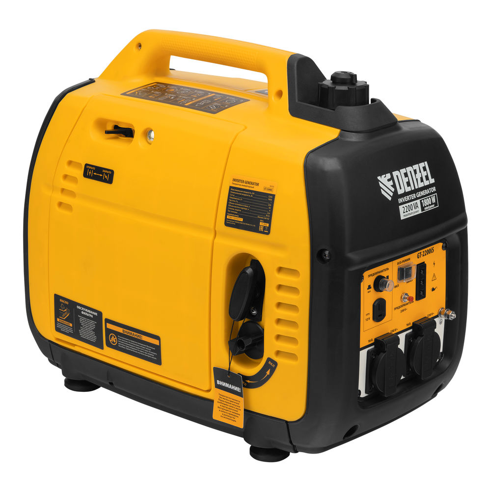 Генератор инверторный GT-2200iS, 2.2 кВт, 230 В, бак 4 л, закрытый корпус, ручной старт Denzel (94702)