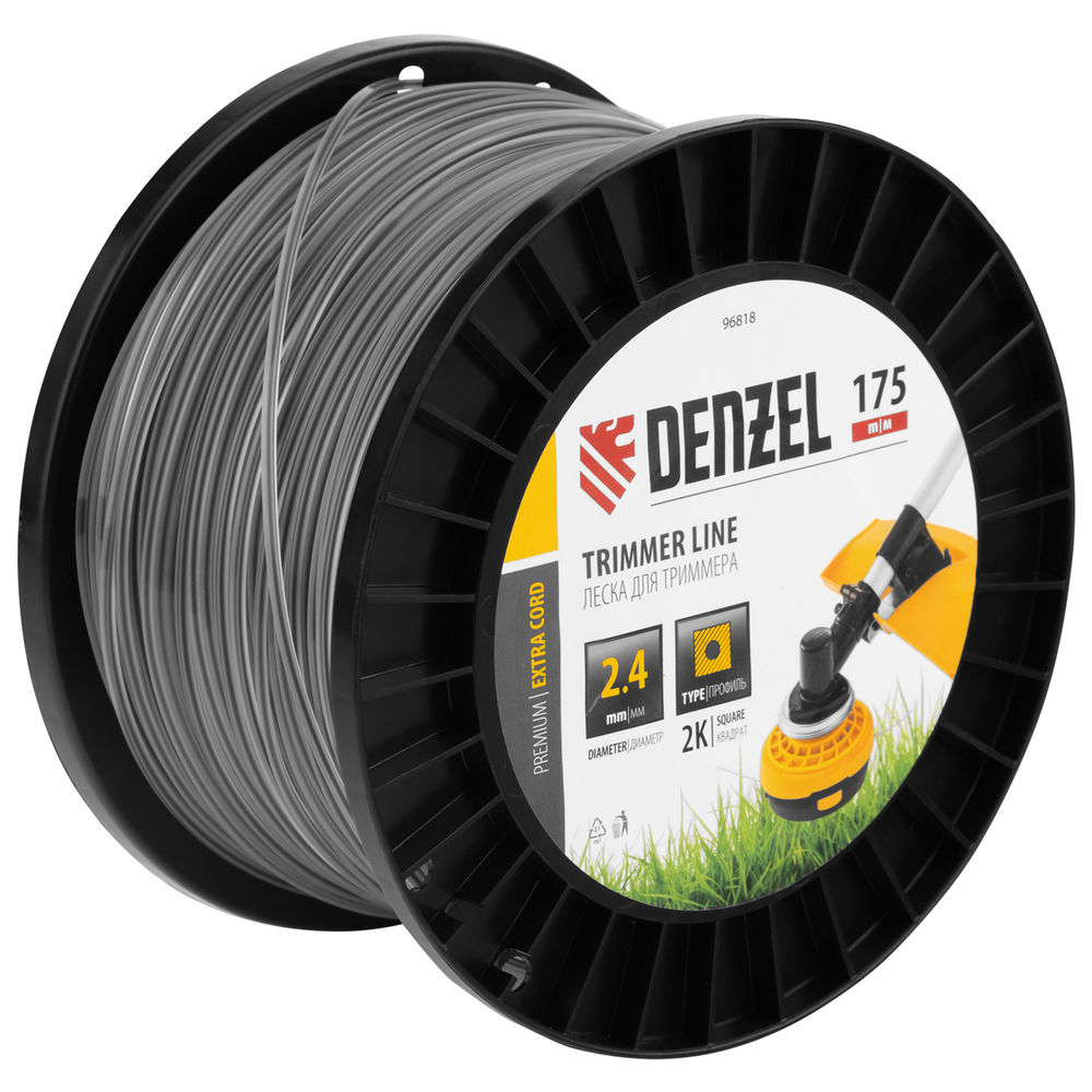 Леска для триммера двухкомпонентная квадрат, 2,4мм х 175м, на DIN катушке EXTRA CORD Denzel (96818)