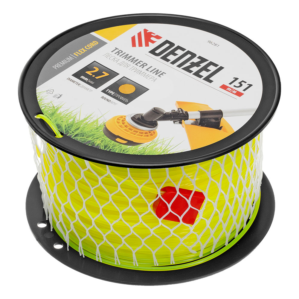 Леска для триммера круглая, 2,7мм х 151м, на DIN катушке FLEX CORD, Denzel (96281)