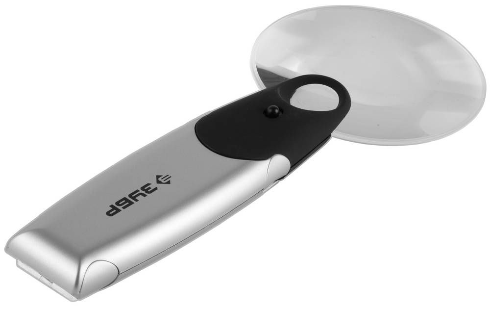 Лупа-трансформер 2-х/6-ти кратное увеличение, d 90 мм, пластиковая линза со светодиодной подсветкой ЗУБР 40557