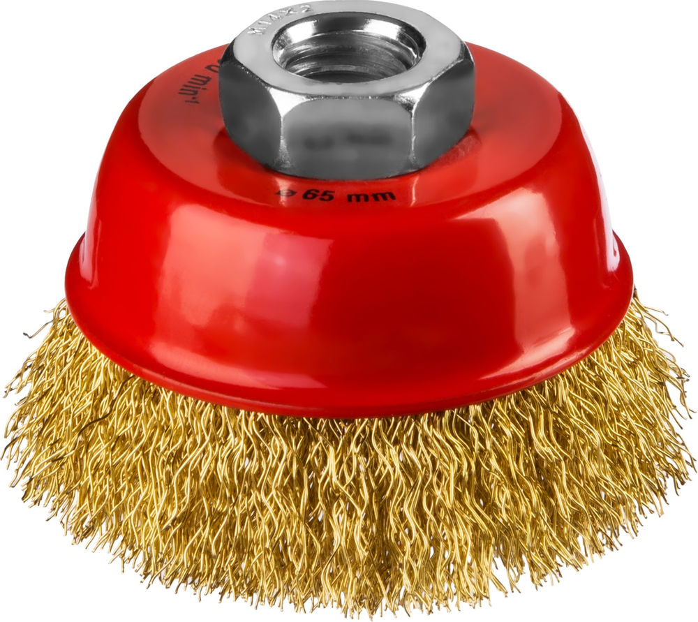 Чашечная щетка-крацовка для УШМ 60 мм, витая стальная латунированная проволока 0.3 мм MIRAX 35142-060