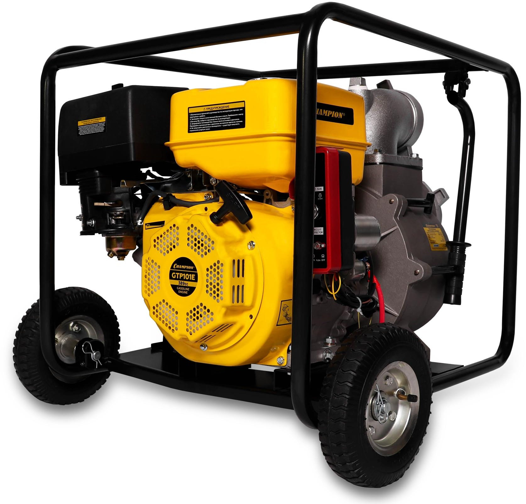 Мотопомпа CHAMPION GTP101E (PRO, 4 грязная вода 1800л/мин 6/26м 13лс 6,5л 78,1кг, эл. стартер,колес (GTP101E)