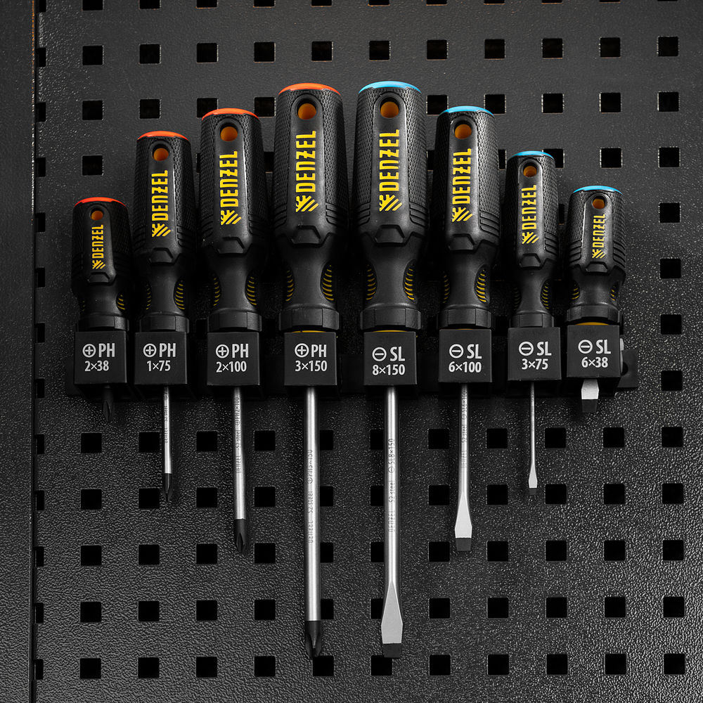 Набор отверток на полке, 8 шт., PH+SL, S2, 3к рукоятка Denzel (122137)