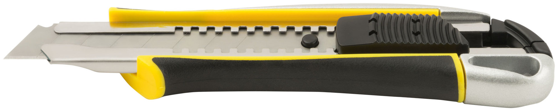 Нож технический 18 мм усиленный прорезиненный, 2-х сторонняя автофиксация, металл. корпус, Профи (10275)