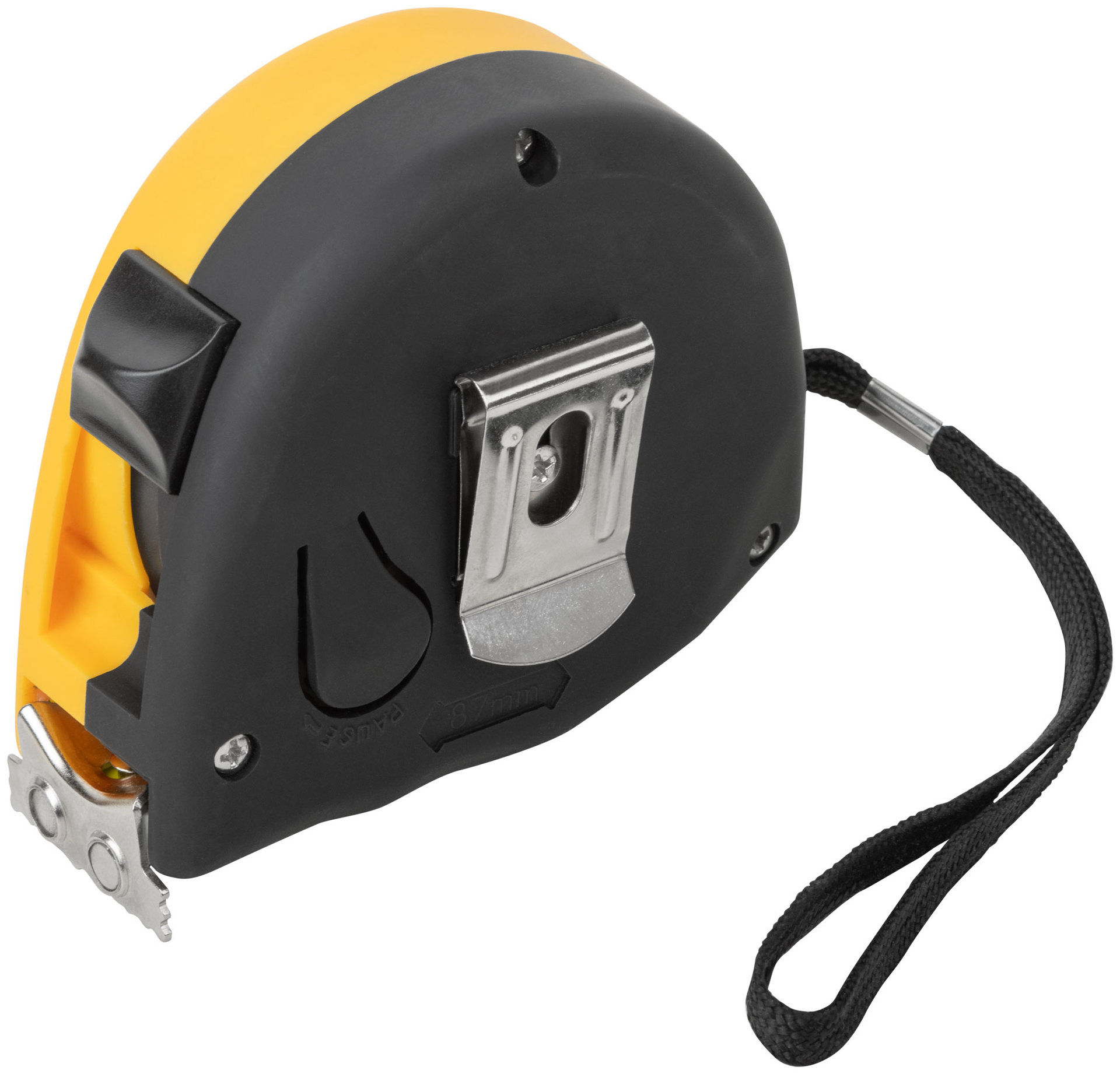 Рулетка Профи, калибр.лента, нейл.покр., магн.крючок, эласт.корпус черн-желт., двойн.стопор 7,5 м х 25 мм