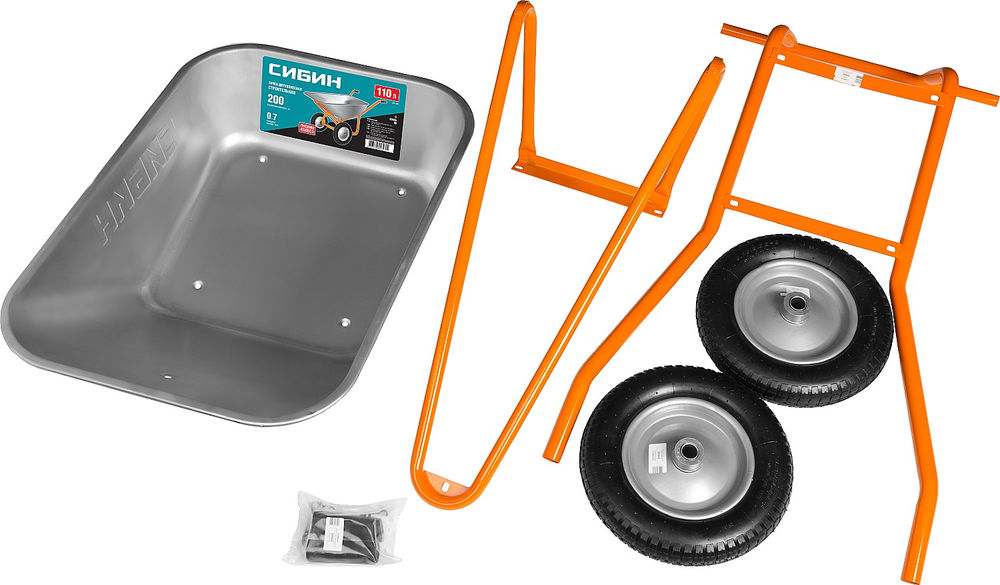 Строительная тачка двухколесная 110 л 200 кг пневматические колеса СИБИН СТ-22 39905_z01