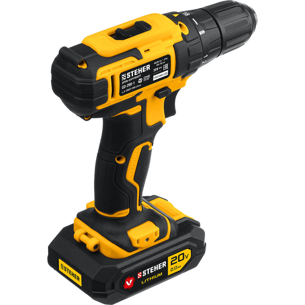 Дрель-шуруповерт 20 В, 40 Н·м, 1 АКБ (2 А·ч), кейс V1 STEHER CD-200-1