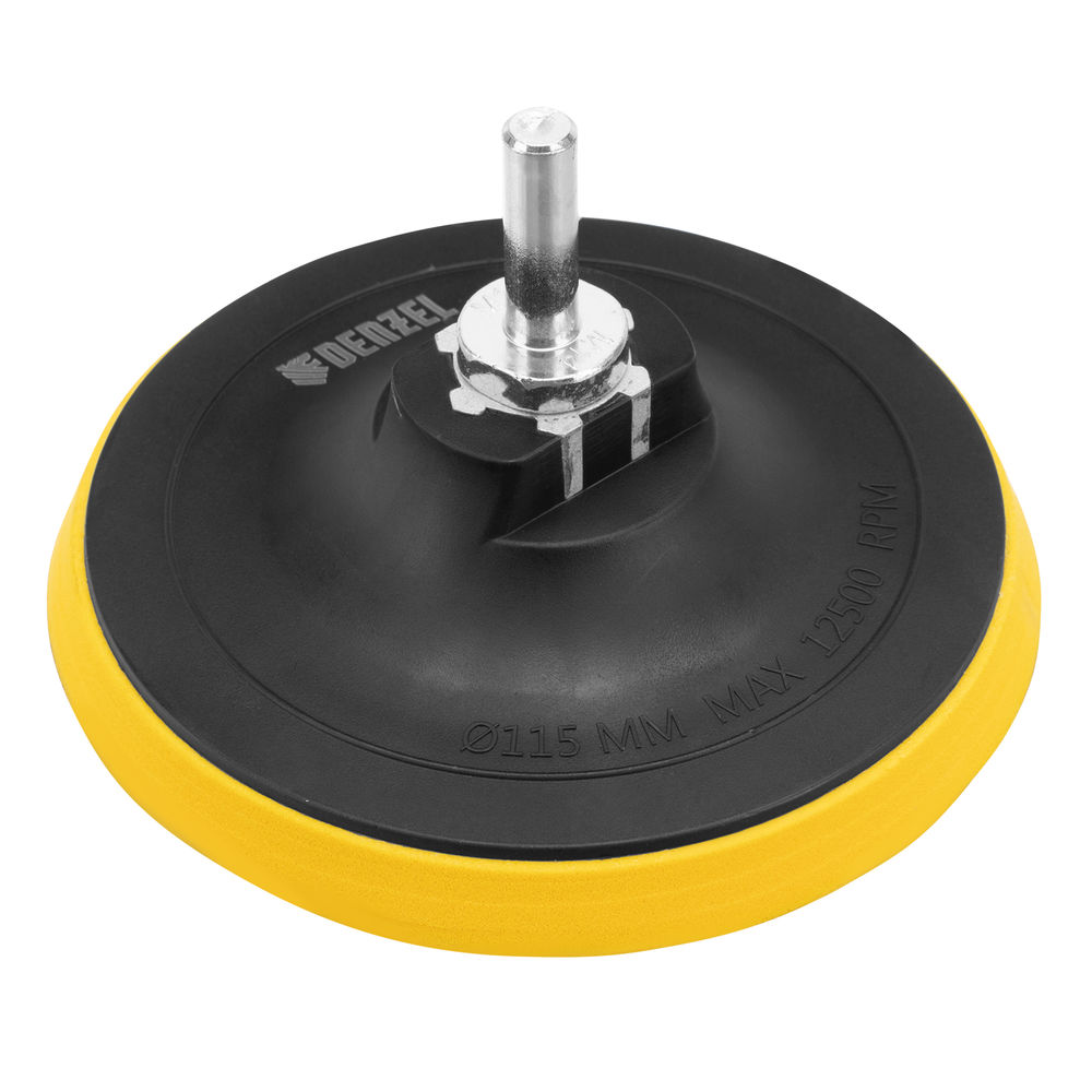 Тарелка опорная для дрели и УШМ с липучкой, 115 мм, стандартная, с адаптером c М14 на d8 Denzel (76250)