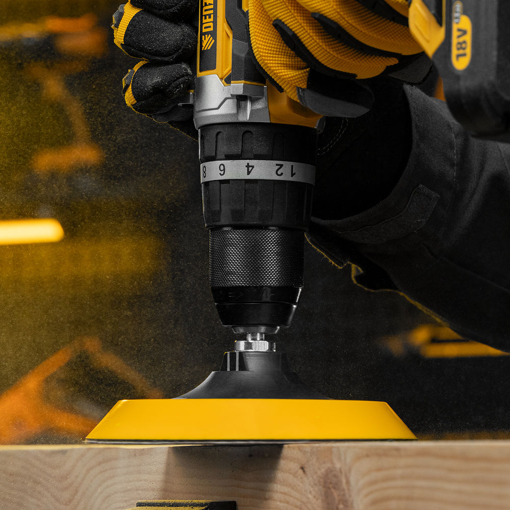 Тарелка опорная для дрели и УШМ с липучкой, 150 мм, мягкая, с адаптером c М14 на d8 Denzel (76249)