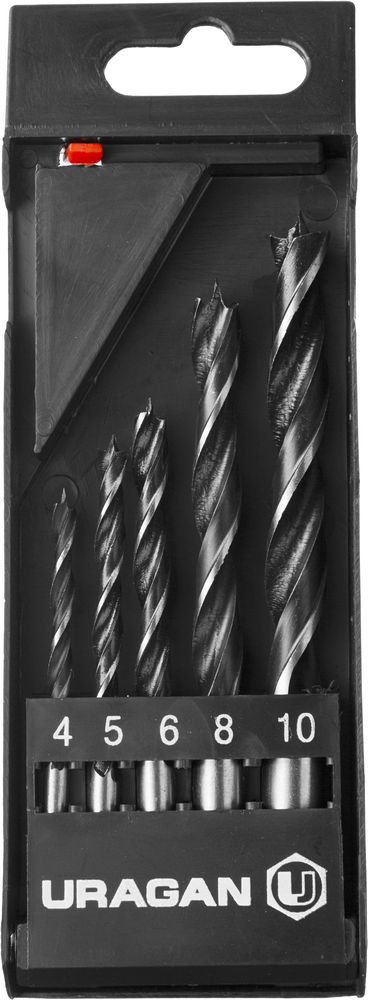 Набор спиральных сверл по дереву 5 шт: 4-5-6-8-10 мм URAGAN 29419-H5