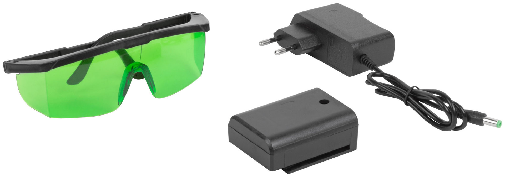 Уровень лазерный самоуспокаивающийся, зеленые лучи, горизонталь + 4 вертикали, диапазон 20 м, Li-Ion аккум., 2 уровня яркости, без треноги, коробка (18635)