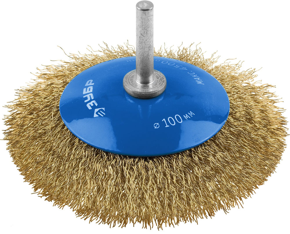 Щетка коническая для дрели 100 мм, витая латунированная, стальная 0.3 мм ЗУБР Профессионал 35233-100_z02