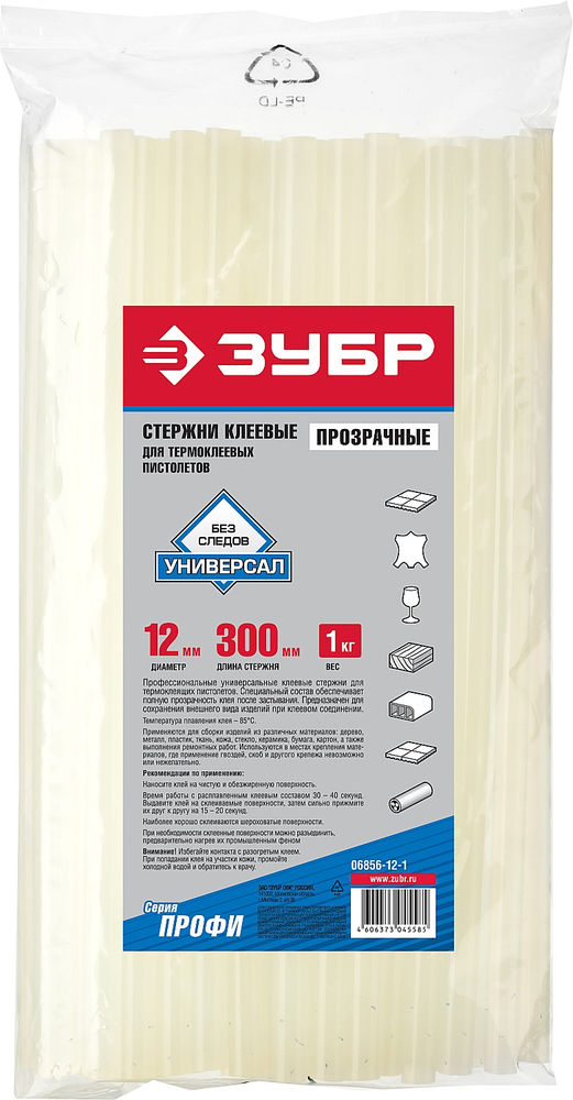 Клеевые стержни 11?300 мм сверхпрочные прозрачные 34 шт ЗУБР Профессионал 06856-12-1