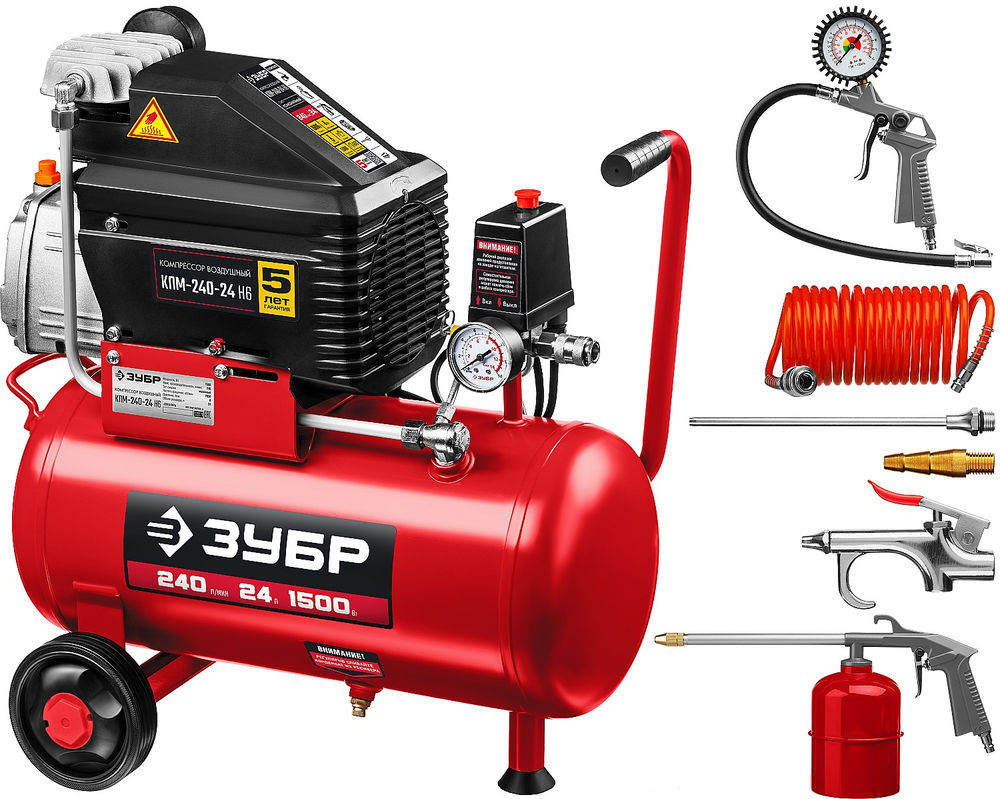 Компрессор масляный 240 л/мин, 24 л, 1500 Вт, 6 предметов ЗУБР КПМ-240-24 Н6