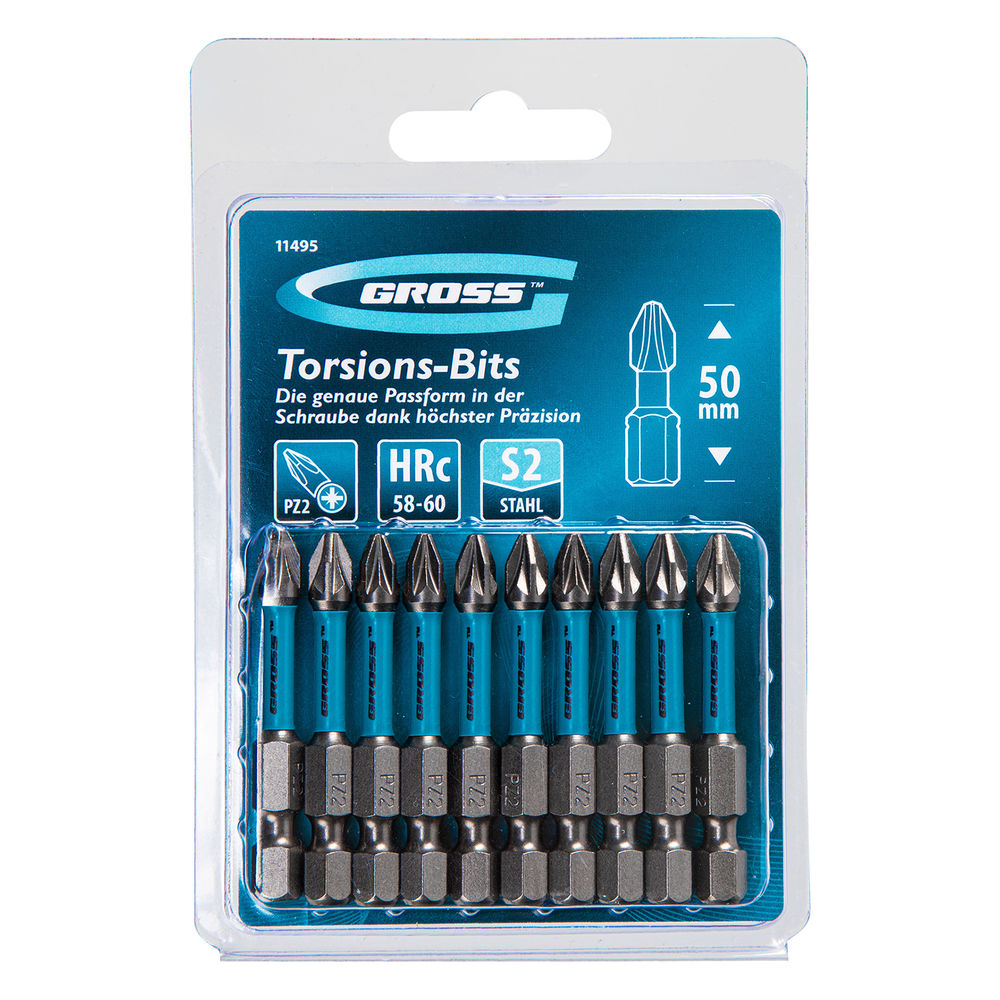 Бита торсионная PZ2 x 50 мм, для ударных шуруповертов, 10 шт. Gross (11495)