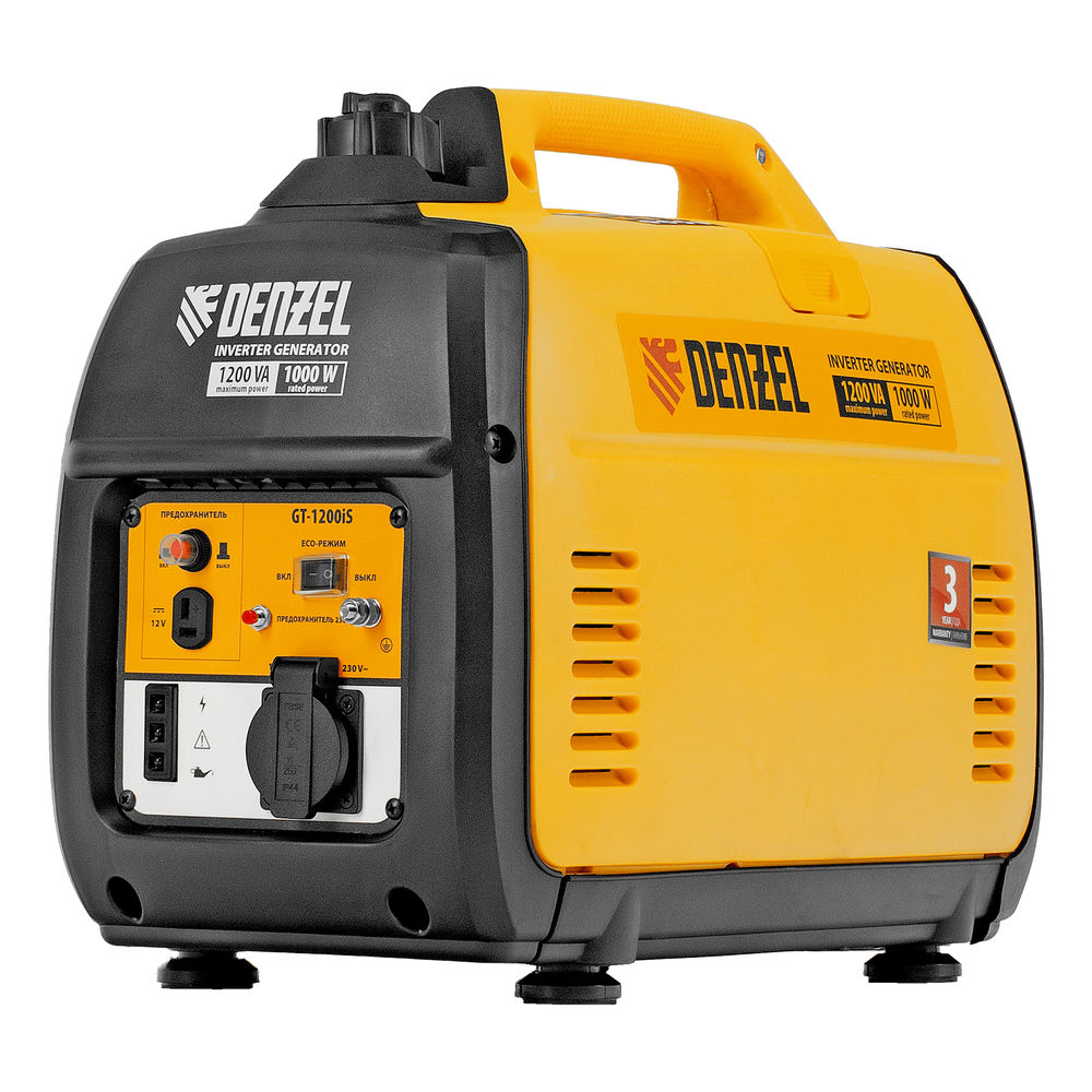 Генератор инверторный GT-1200iS, 1.2 кВт, 230 В, бак 2.4 л, закрытый корпус, ручной старт Denzel (94701)