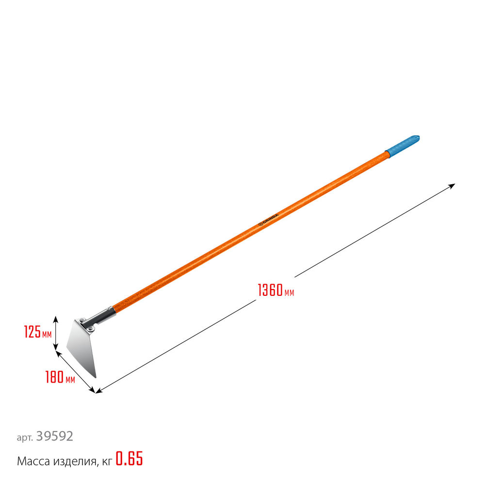 Мотыга PH-180 FIBER, 180 х 125 х 1360 мм, нержавеющая сталь, трапециевидный профиль, фибергласовый черенок, PROLine GRINDA 39592