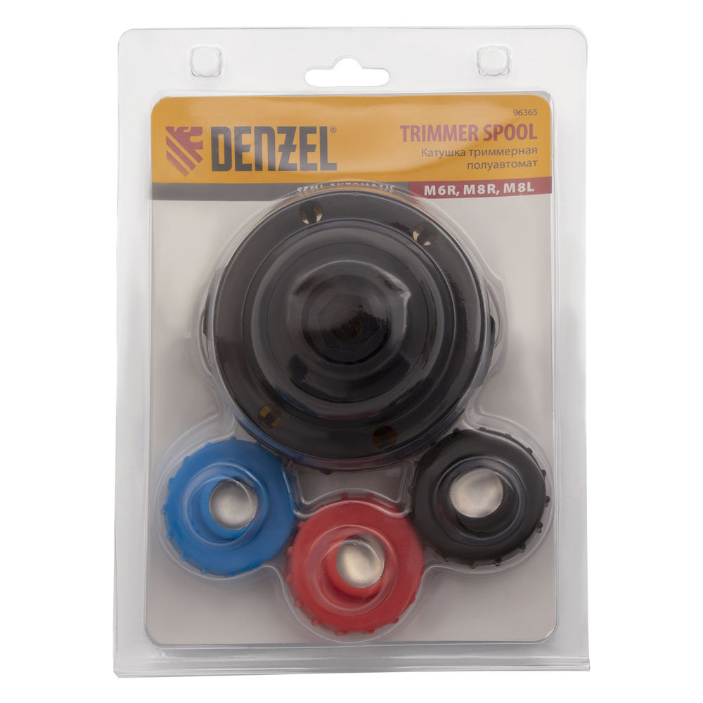 Катушка триммерная полуавтомат, шестигранник HEX х 15/6, болт М6 правый, М8 правый, М8 левый Denzel (96365)