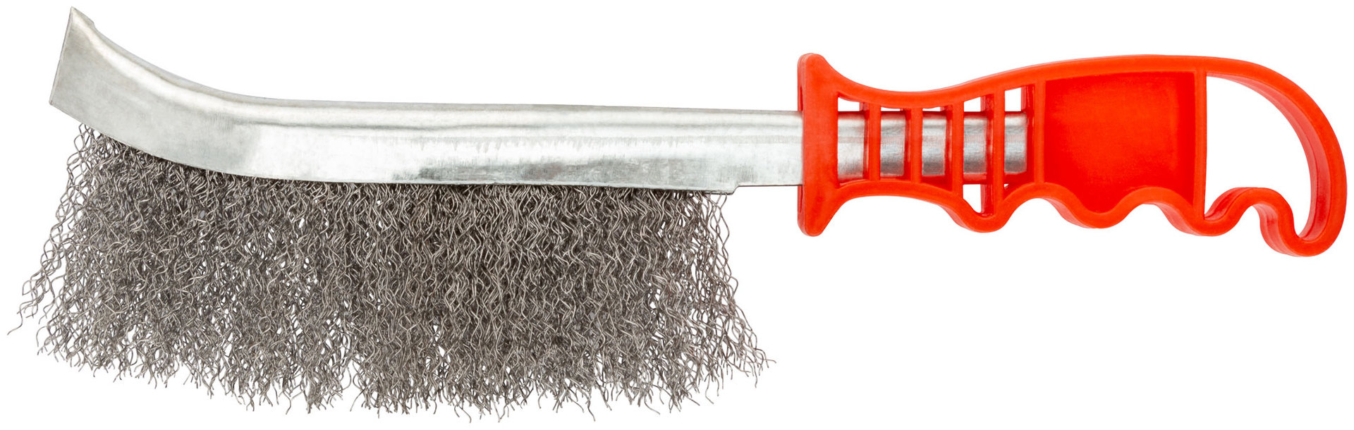 Корщетка с изогнутой пластиковой ручкой стальная тип А (38410)