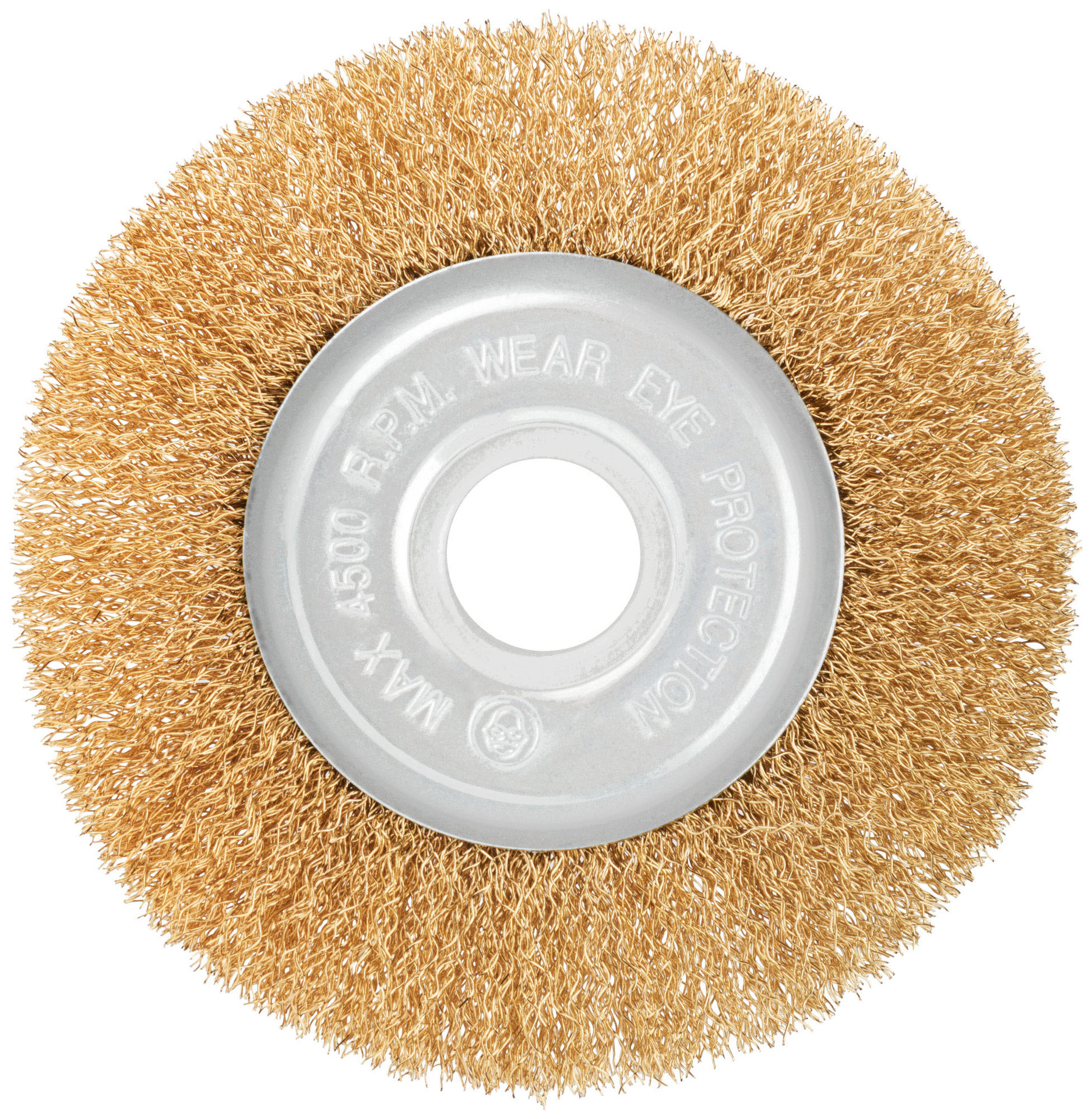 Корщетка-колесо, посадочный диаметр 22,2 мм, стальная латунированная волнистая проволока 125 мм, блистер (39076)