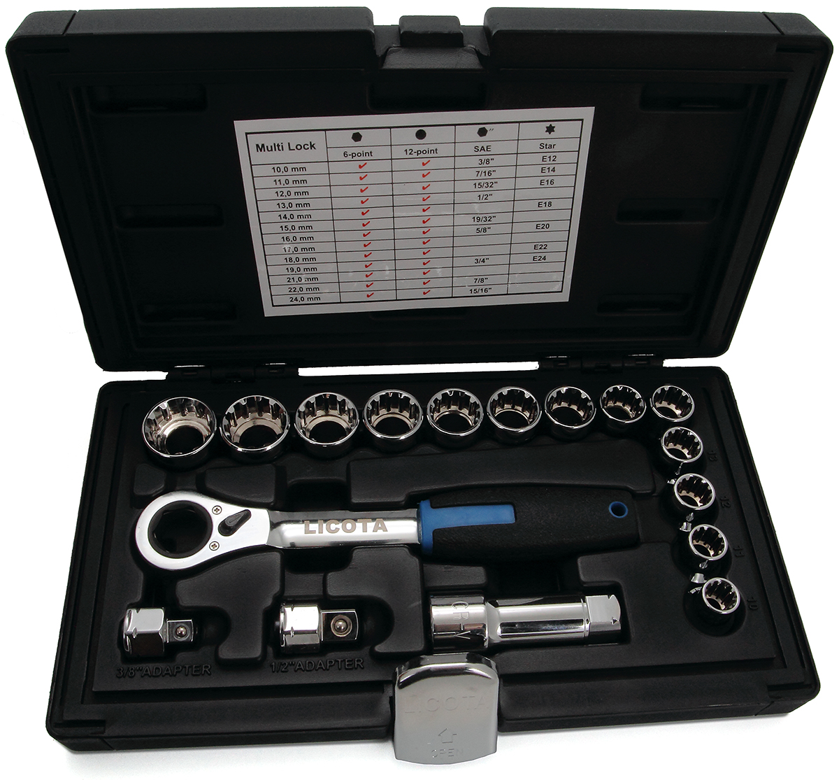 Набор торцевых головок проходных с аксессуарами 19 мм 17пр. Licota ALK-1006P
