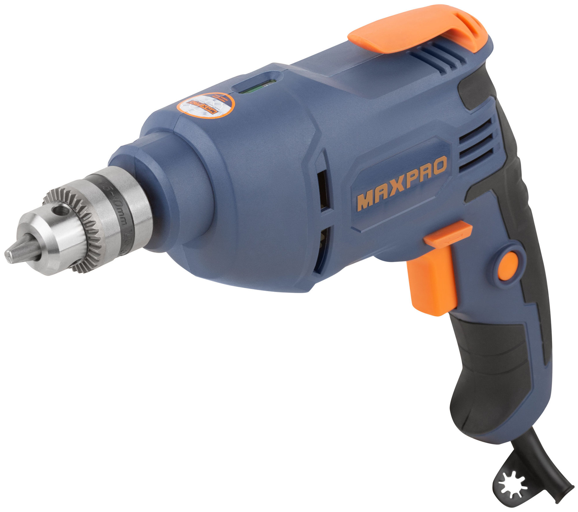 Дрель электрическая 450 Вт; 0-2700 об/мин; ключевой патрон 0,8-10 мм; 1,2 кг; резиновые вставки MAX-PRO 85051