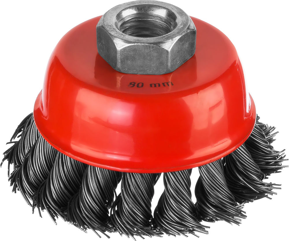 Чашечная щетка-крацовка для УШМ 80 мм, жгутированная стальная проволока 0.5 мм MIRAX 35104-080