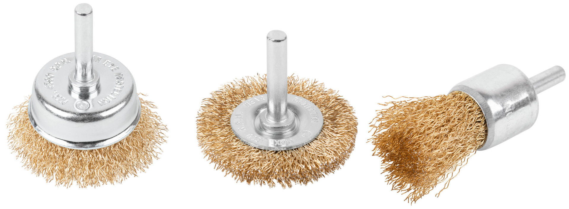 Набор щеток для дрели, 3 шт. (Чашки 25, 50 мм, Плоская 50 мм, латун. витая проволока, блистер, CUTOP Profi