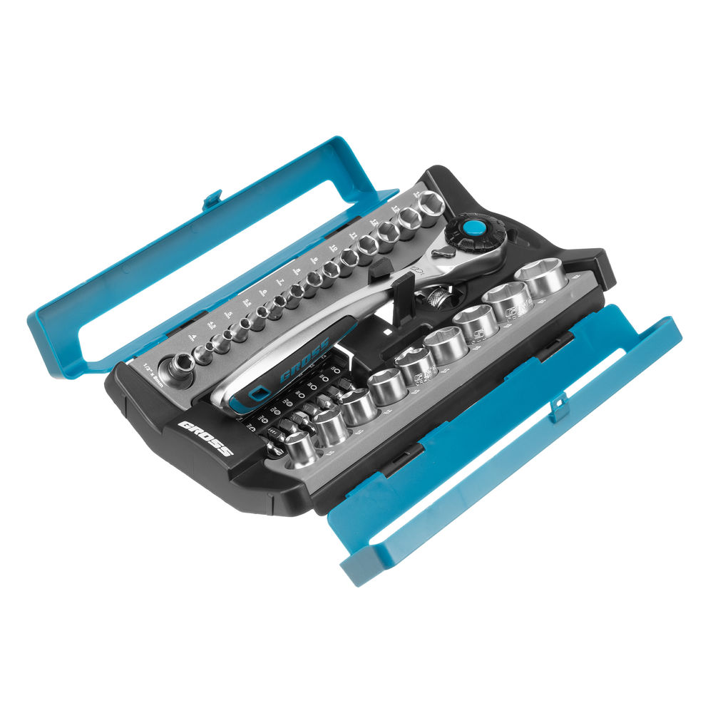 Набор торцевых головок, трещотка 120 зубьев, 1/2, 1/4, CrV, 41 предмет Gross