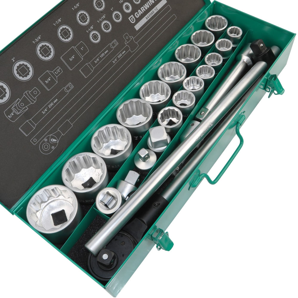 Набор торцевых головок дюймовых 3/4 12 гр., 3/4- 2, 23 пр., GARWIN PRO, 643560-12