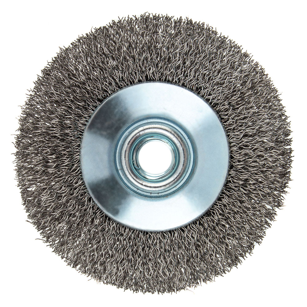 Щетка для УШМ, 100 мм, Тарелка, витая нержавеющая проволока 0.3 мм, М14 Denzel (746083)