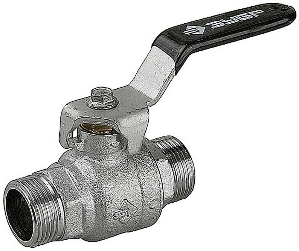Шаровой кран полнопроходной d 1/2, ручка-рычаг, «папа-папа» ЗУБР 4-51322-C-1/2