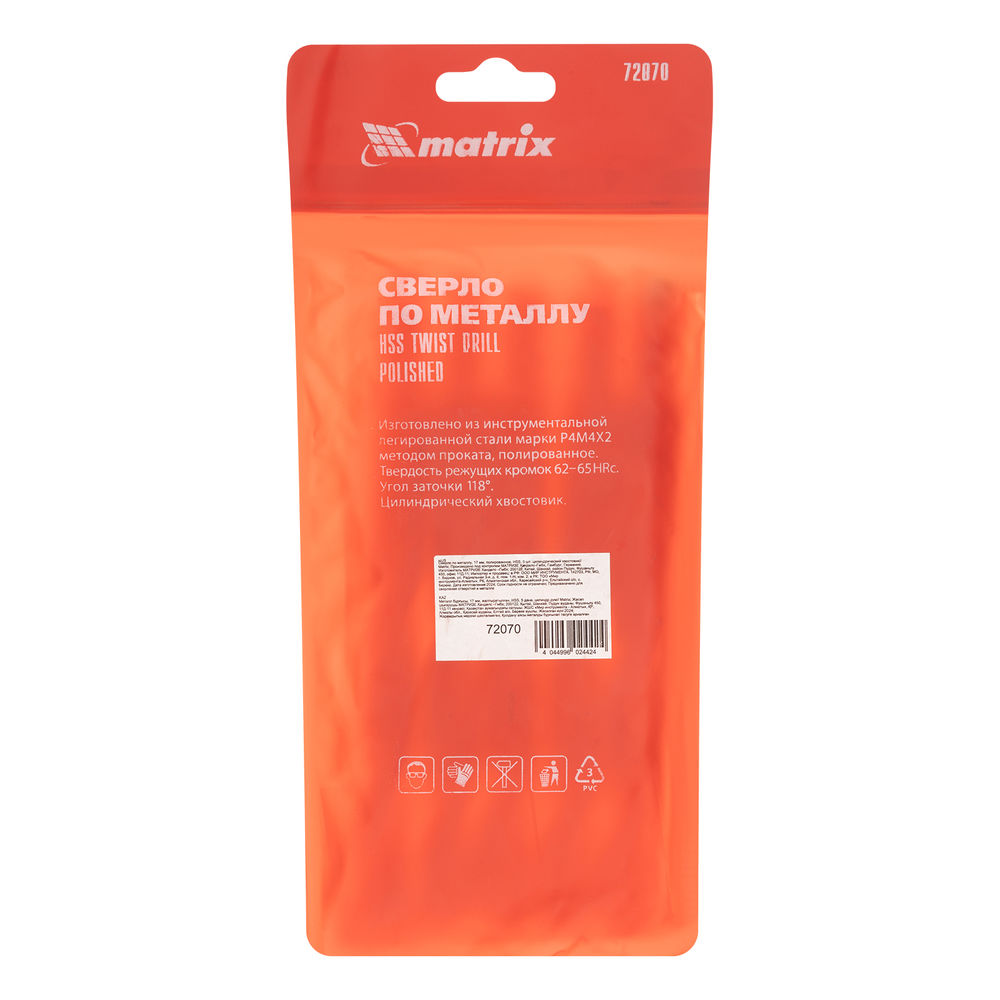 Сверло по металлу, 17 мм, полированное, HSS, 5 шт, цилиндрический хвостовик Matrix