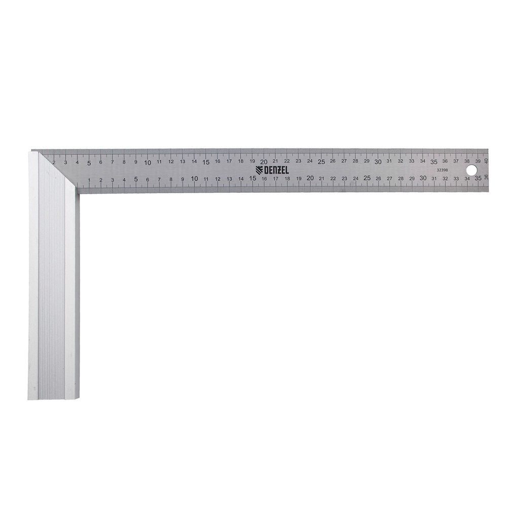 Угольник стальной 400 мм, нержавеющая сталь, градуировка, алюминиевое основание Denzel (32398)