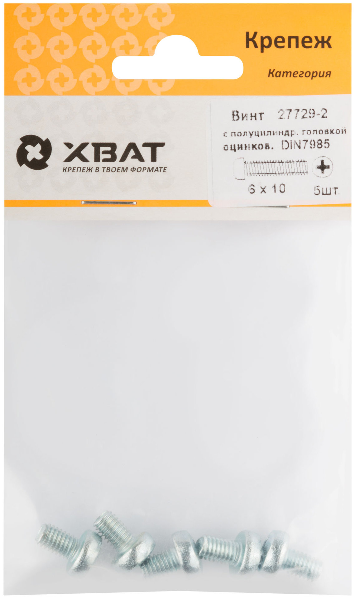 Винт с полуцилиндрич. головкой с полной резьбой оцинков. DIN 7985 6х10 5 шт.(фасовка) (27729-2)