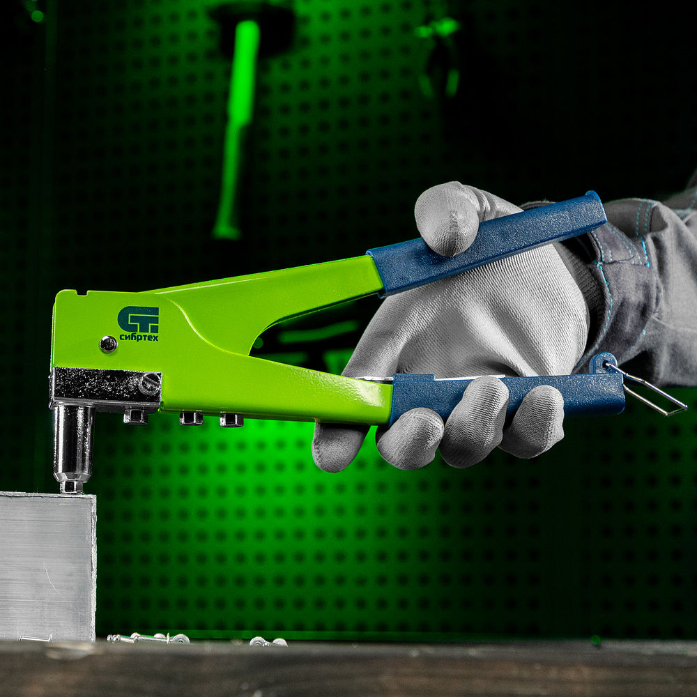 Заклепочник 270 мм, переставной 0-90 град, заклепки 2.4-3.2-4.0-4.8 мм Сибртех (40543)