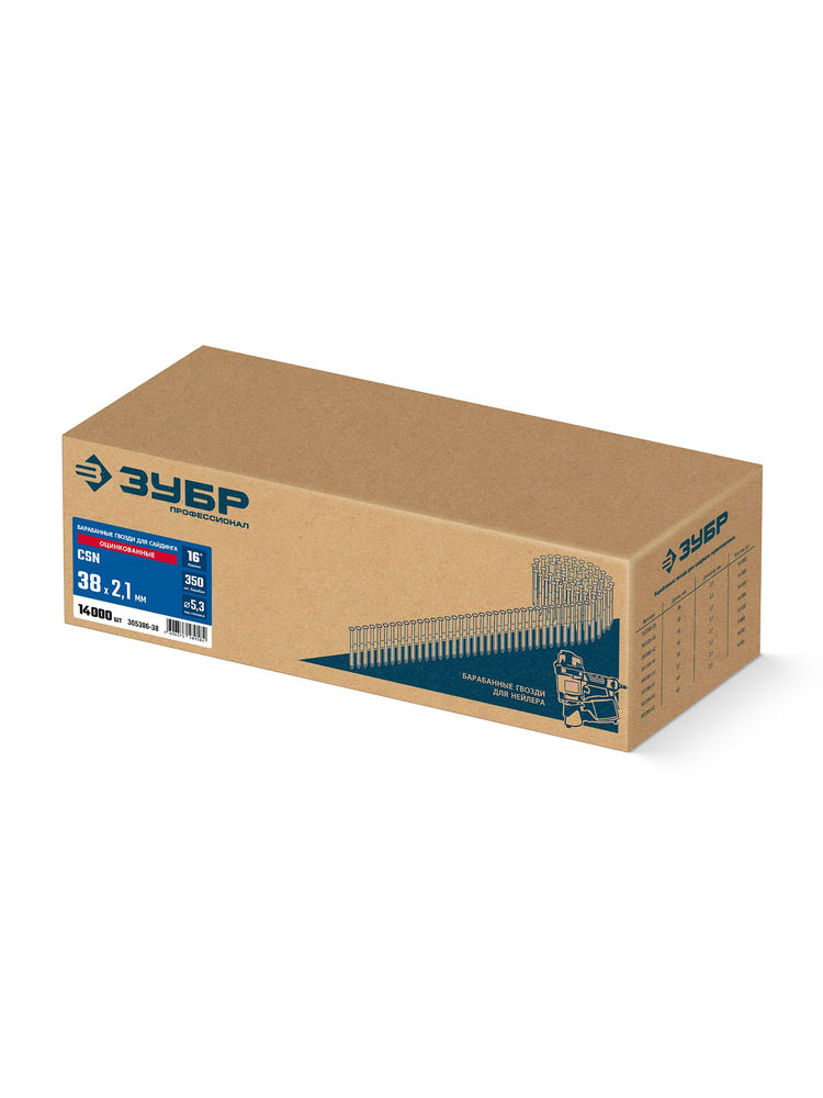 Гвозди для сайдинга барабанные CSN 38 x 2.1 мм, оцинкованные, 14000 шт ЗУБР 305386-38