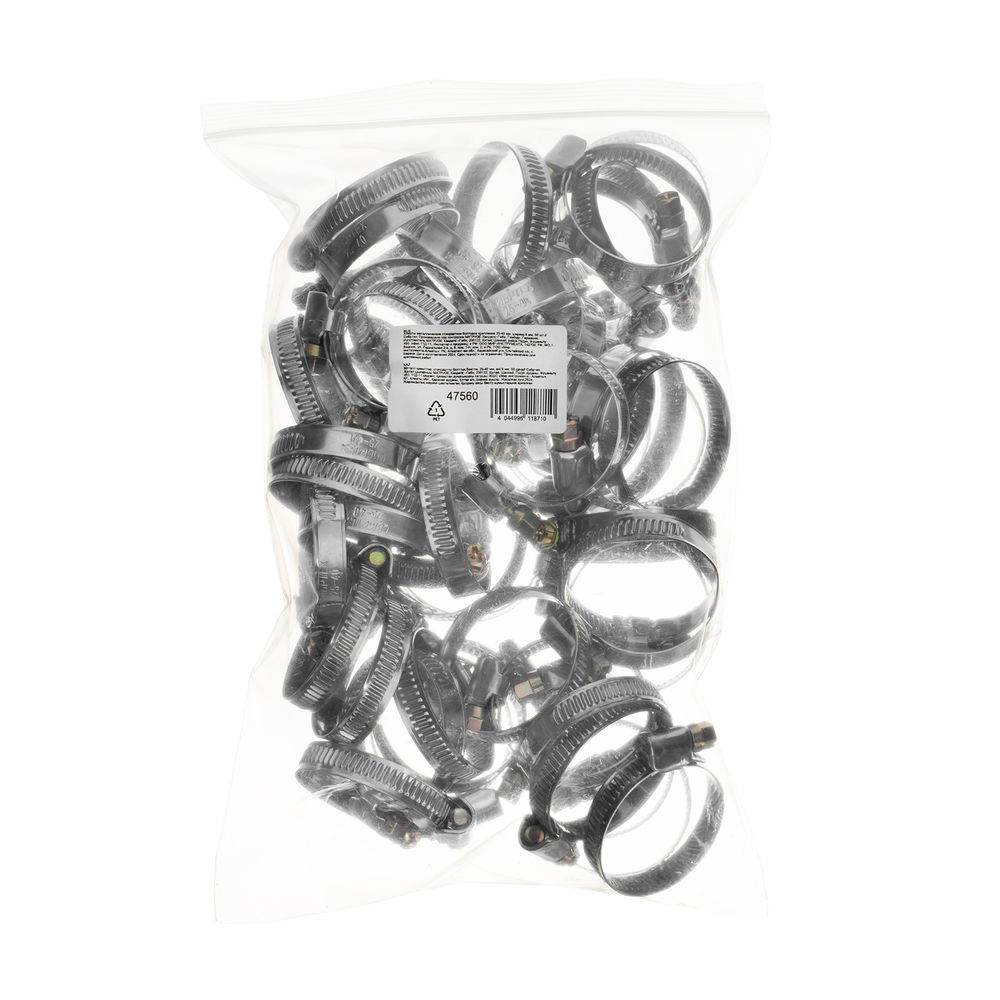 Хомуты металлические, Стандартное болтовое крепление 25-40 мм, 50 штук в упаковке, ширина 9 мм Сибртех (47560)